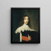 Porträt eines Herrn – Cornelis Jonson van Ceulen — schwarze Kleidung, weißer Spitzenkragen und rote Schleifen, gerahmter Kunstdruck an der Wand