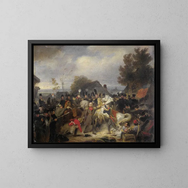 Der Prinz von Oranien, der sein verletztes Pferd während des Einsatzes in Boutersem wechselt - Cornelis Kruseman — gerahmtes Bild an der Wand