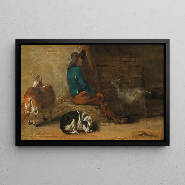 Cornelis Saftleven - A peasant resting with a dog and goats nearby.webp