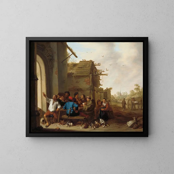 Figuren vor einer Dorfschenke - Cornelis Saftleven — gerahmtes Bild an der Wand
