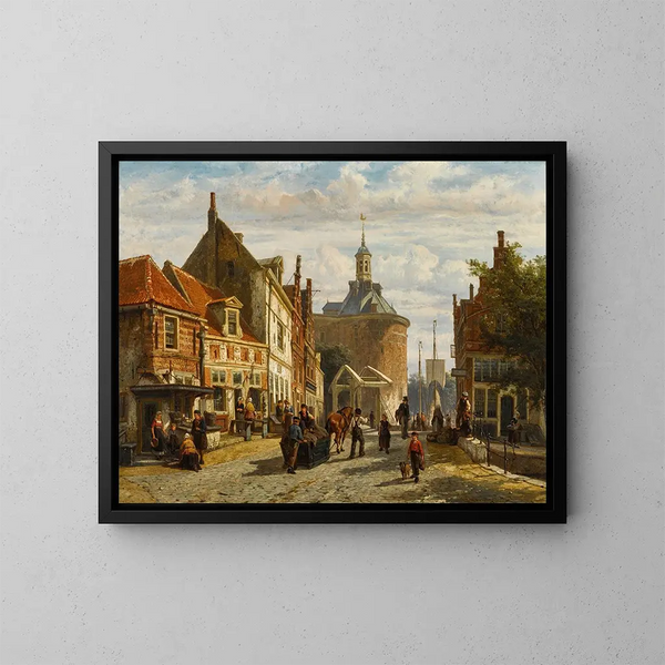 La Zuiderspui mit dem Drommedaris von Enkhuizen - Cornelis Springer — gerahmtes Bild an der Wand