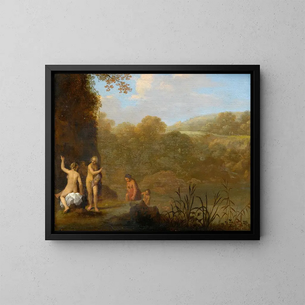 Mädchen beim Baden - Cornelis van Poelenburch — gerahmtes Bild an der Wand