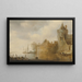 Flusslandschaft mit einem Turm und Dorfbauten hinter einer Mauer - Cornelis van der Schalcke — gerahmtes Bild an der Wand