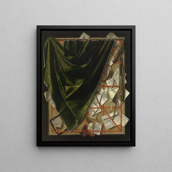 Porte-lettres Trompe-l'œil avec un violon de poche et un pistolet - Cornelius Norbertus Gijsbrechts — gerahmtes Bild an der Wand