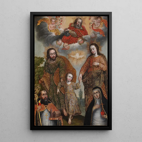 Doppeltrinität mit Heiligen Augustinus und Katharina von Siena - Schule von Cusco — gerahmtes Bild an der Wand