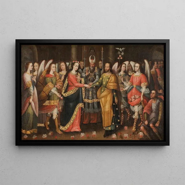 Der Hochzeit der Jungfrau - Schule von Cusco — gerahmtes Bild an der Wand