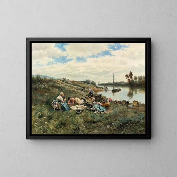 Nach einem Mittagessen am Ufer der Seine - Daniel Ridgway Knight — gerahmtes Bild an der Wand
