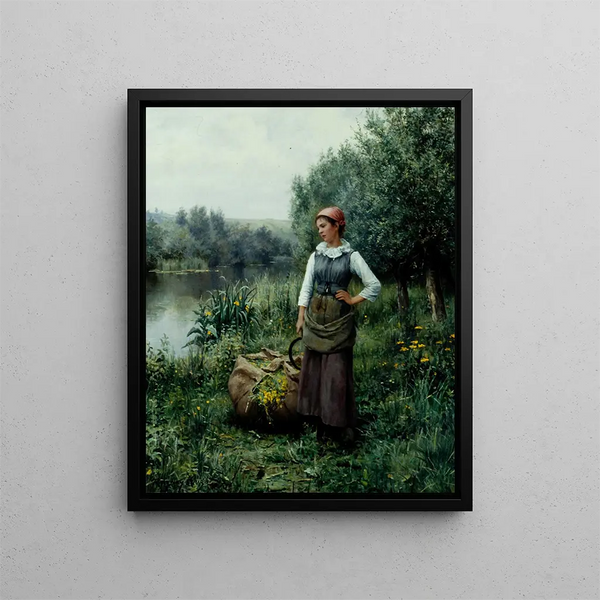 Mädchen am Bachufer Flandern - Daniel Ridgway Knight — gerahmtes Bild an der Wand