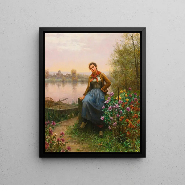 Am Flussufer - Daniel Ridgway Knight — gerahmtes Bild an der Wand