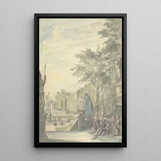 Danil Marot the younger - Gezicht vanaf een terras in een ornamentale tuin.webp