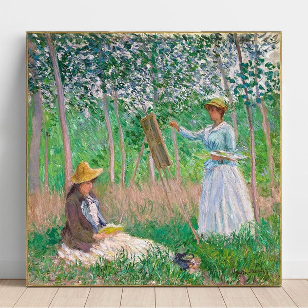 Im Wald von Giverny: Blanche Hoschede an ihrem Staffelei mit Suzanne Hoschede beim Lesen - Claude Monet
