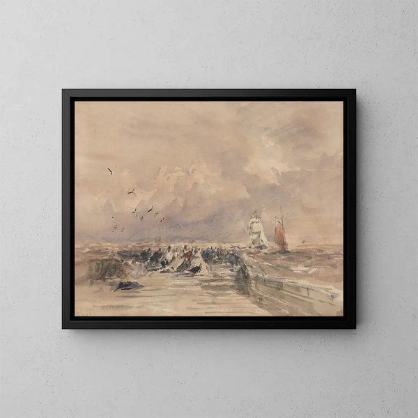 Der Hafen von Dieppe, frischer Wind - David Cox — gerahmtes Bild an der Wand