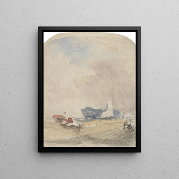 Studie des Meeres mit einem Segelschiff und einem Ruderboot Hulk - David Cox — gerahmtes Bild an der Wand