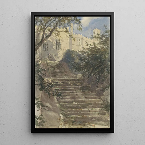 Garten Treppe in Haddon Hall Derbyshire - David Cox — gerahmtes Bild an der Wand