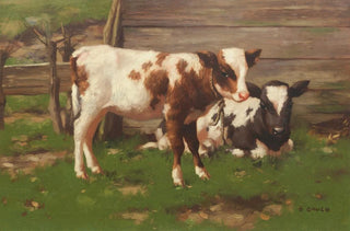 David Gauld - Calves Outside a Barn.webp
