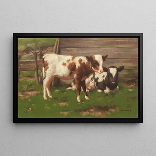 David Gauld - Calves Outside a Barn.webp