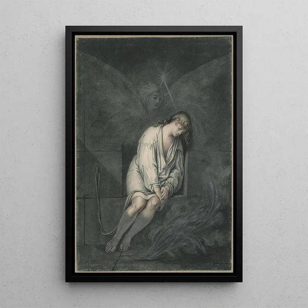 Joseph im Gefängnis mit Erscheinung eines Engels - David Humbert de Superville — gerahmtes Bild an der Wand