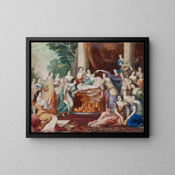 Allegorie des Geburtstags von König Karl XII - David Klöcker Ehrenstrahl — gerahmtes Bild an der Wand