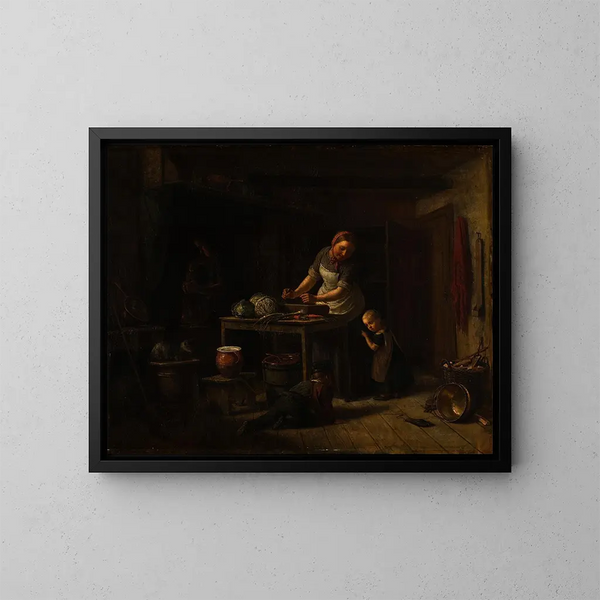 Kücheninnenraum-Gemälde - David Monies — gerahmtes Bild an der Wand