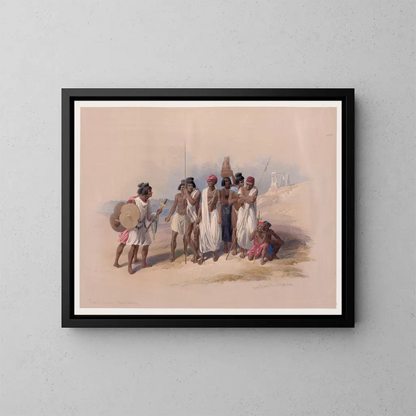 Gruppe der Nubier in Wadi Kardasey - David Roberts — gerahmtes Bild an der Wand