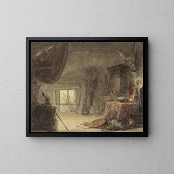 Atelier eingerichtet auf einem Dachboden - David Roberts — gerahmtes Bild an der Wand