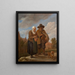 Alte Dame mit einem Ofen und einem Drehleier-Spieler - David Teniers — gerahmtes Bild an der Wand