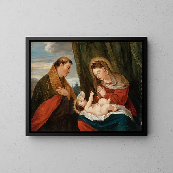 Jungfrau mit Kind mit heiligen Louis von Toulouse - David Teniers der Jüngere — gerahmtes Bild an der Wand