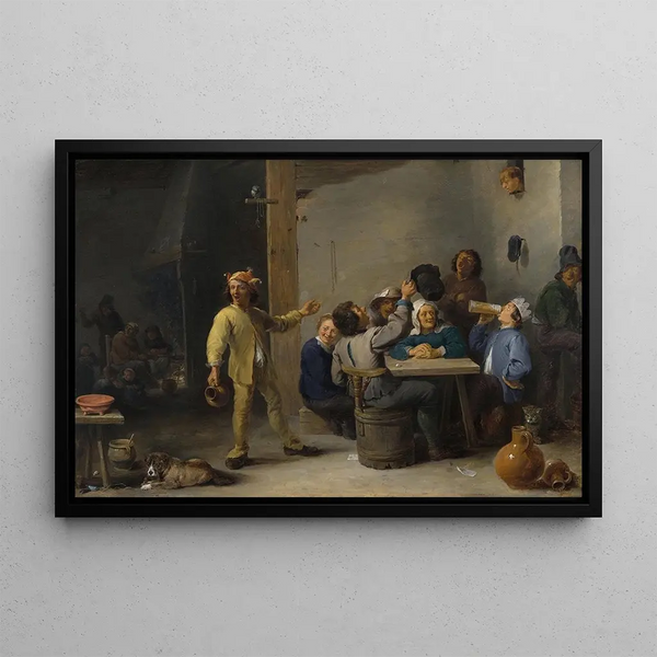 Bauern-Gemälde, das die Feier der Könige feiert - David Teniers der Jüngere — gerahmtes Bild an der Wand