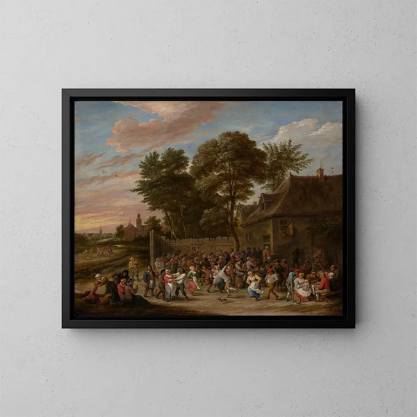 Bauern beim Tanzen und Feiern - David Teniers der Jüngere — gerahmtes Bild an der Wand