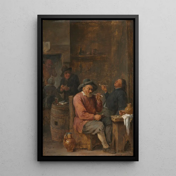 Bauern beim Rauchen in einer Gaststätte - David Teniers der Jüngere — gerahmtes Bild an der Wand