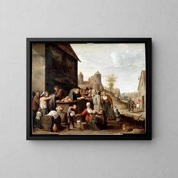 Die sieben Werke der Barmherzigkeit - David Teniers der Jüngere — gerahmtes Bild an der Wand