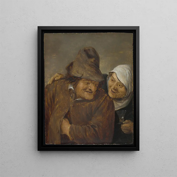 Zwei Bauern mit einem Weinglas - David Teniers der Jüngere — gerahmtes Bild an der Wand