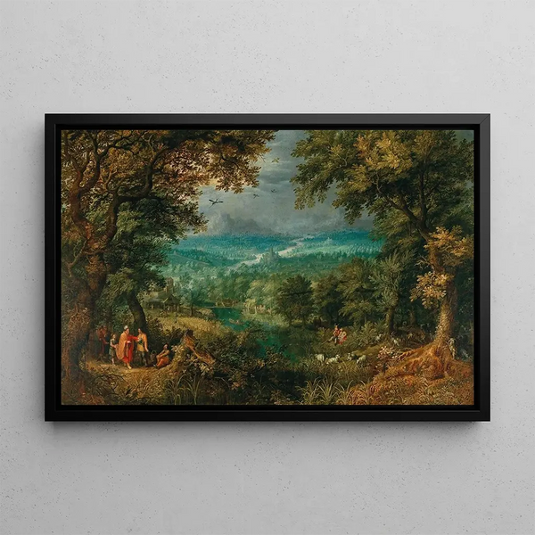 Ein weites bewaldetes Landschaft mit biblischen Figuren - David Vinckboons — gerahmtes Bild an der Wand