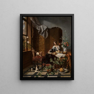 David mile Joseph de Noter - A woman with lapdogs in a lavish interior.webp
