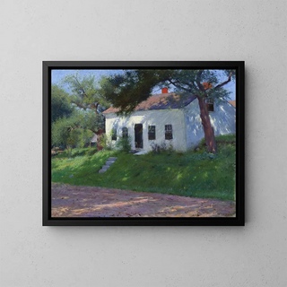 Cottage am Straßenrand - Dennis Miller Bunker — gerahmtes Bild an der Wand