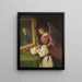 Mädchen mit einem Schutzengel, der vor einem gemalten Porträt des Gründers Ph. Merian schreibt - Dionys Ganter — gerahmtes Bild an der Wand