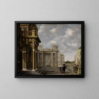 Hof des Gartens eines Palastes - Dirck van Delen — gerahmtes Bild an der Wand