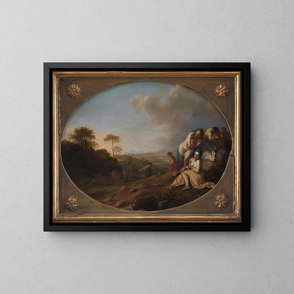Nymphe in einer Landschaft - Dirck van der Lisse — gerahmtes Bild an der Wand