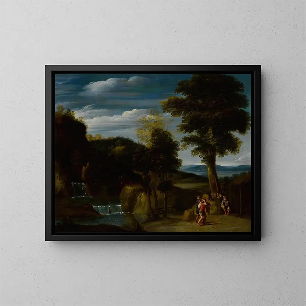 Landschaft mit einem Einsiedler - Domenichino — gerahmtes Bild an der Wand