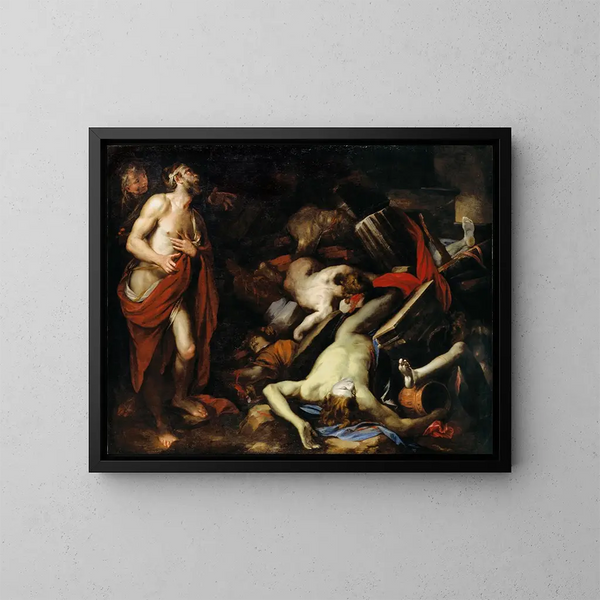 Job und seine Kinder - Domenico Piola — gerahmtes Bild an der Wand