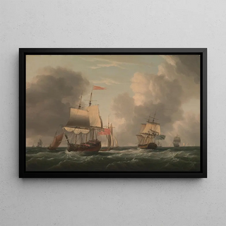 Dominic Serres - An English TwoDecker Lying Hove to with Other Ships and Vessels in a Fresh Breeze.webp
