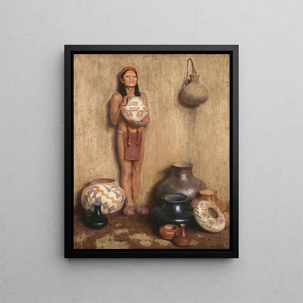 Verkäufer von Töpferwaren - Eanger Irving Couse — gerahmtes Bild an der Wand