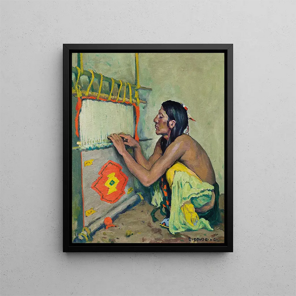 Der Weber - Eanger Irving Couse — gerahmtes Bild an der Wand