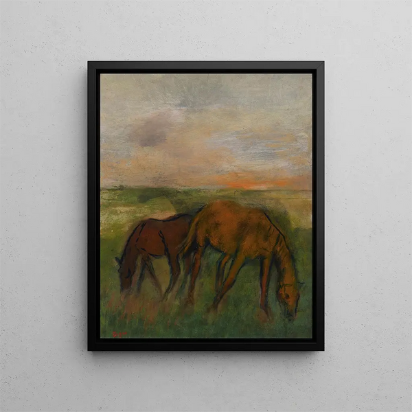 Zwei Pferde beim Weidegang - Edgar Degas — gerahmtes Bild an der Wand