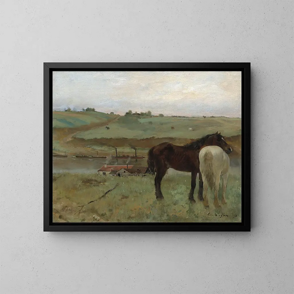 von Pferden auf einer Wiese - Edgar Degas — gerahmtes Bild an der Wand
