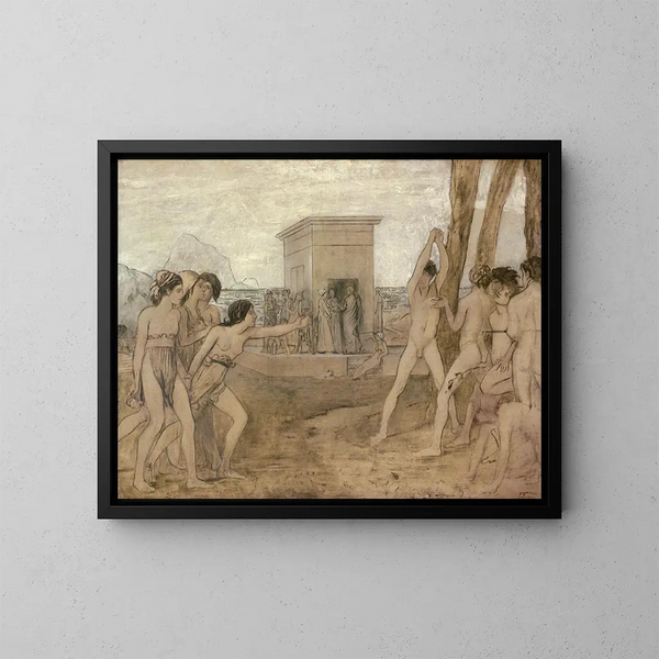Junge spartanische Mädchen, die die Jungen herausfordern - Edgar Degas — gerahmtes Bild an der Wand