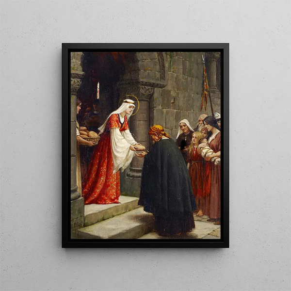 Die Wohltätigkeit der heiligen Elisabeth von Ungarn - Edmund Blair Leighton — gerahmtes Bild an der Wand