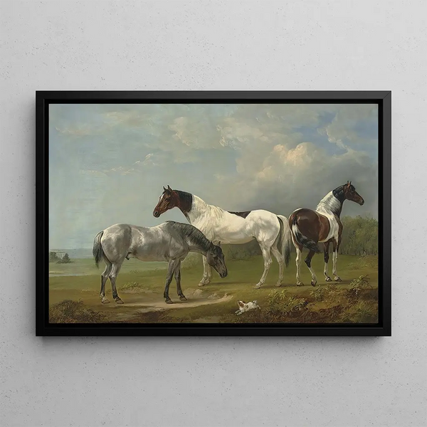 Edmund Bristow - Two Skewbalds a grey and spaniel in an extensive landscape a country house beyond.webp