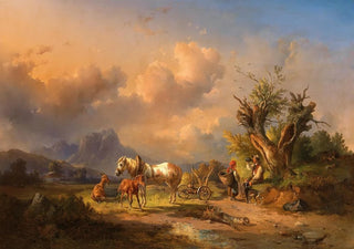 Edmund Mahlknecht - A peasant resting with grazing animals and a foal (Case Conflict) (Case Conflict).webp