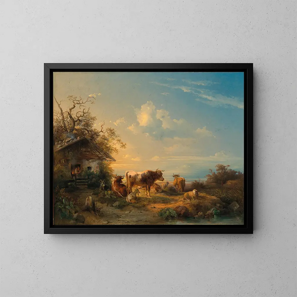 Kühe auf einer Wiese - Edmund Mahlknecht — gerahmtes Bild an der Wand